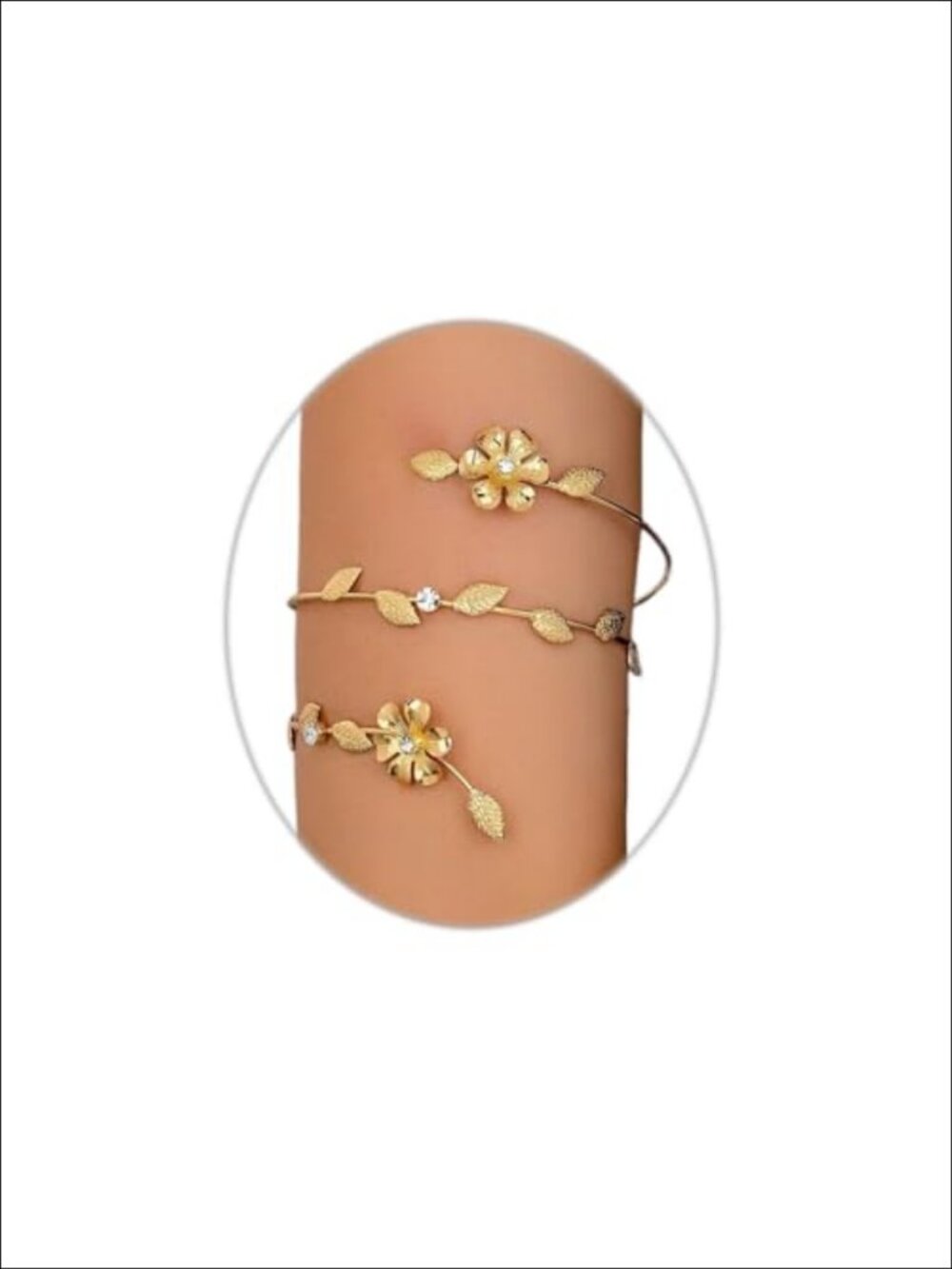 Boho Enamel Floral Leaf Upper Arm Cuff Bracelet Adjustable Alloy Zircon Armband